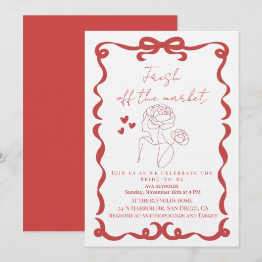 Invitation Fresh Off the market floral bridal shower (Devant / Derrière)