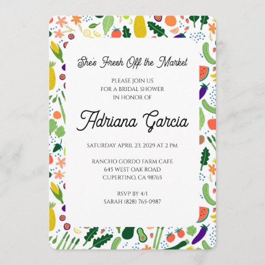 Invitation FRESH OFF THE MARKET Fruits & Veggies Cute CUSTOM (Devant)