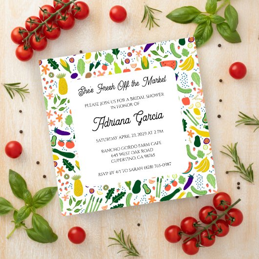 Invitation FRESH OFF THE MARKET Fruits & Veggies Cute CUSTOM 