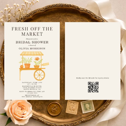 Invitation Fresh Off the Market QR Code Bridal Shower