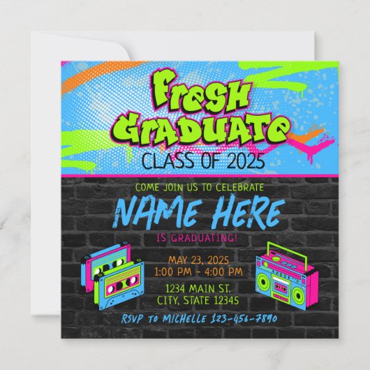 Invitation Fresh Prince 90s Boombox Class of 2025 Graduation (Devant)
