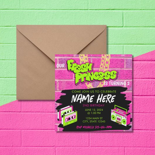 Invitation Fresh Princess 90s Boombox Hot rose Anniversaire