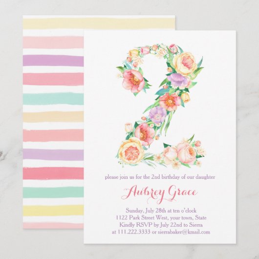 Invitation Fresh Printemps Deuxième Anniversaire Fête Invitat (Devant / Derrière)