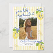 Invitation Freshly Graduated Lemon Blue Bow Graduation (Devant)