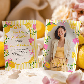Invitation Freshly Graduated Lemon Citrus Pink Bow Photo