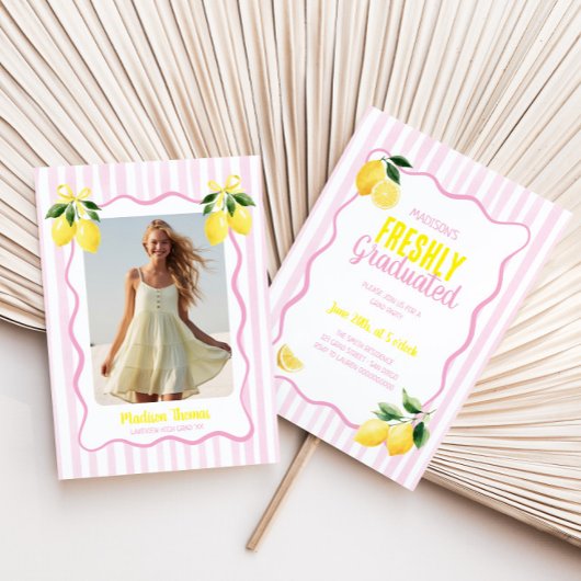 Invitation Freshly Graduated Lemon Pink Stripes Graduation