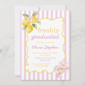 Invitation Freshly Graduated Lemon Pink Stripes Graduation (Devant)