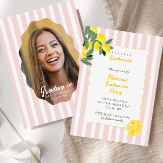 Invitation Freshly Graduated Lemon Stripe Graduation Party