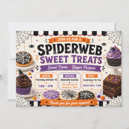 Invitation Friandises Halloween Toile d'araignée (Devant)