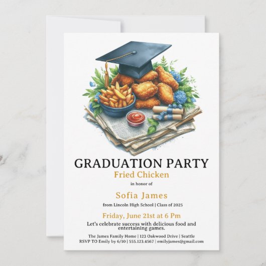 Invitation Fried Chicken Graduation Party Celebration (Devant)