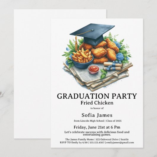 Invitation Fried Chicken Graduation Party Celebration (Devant / Derrière)