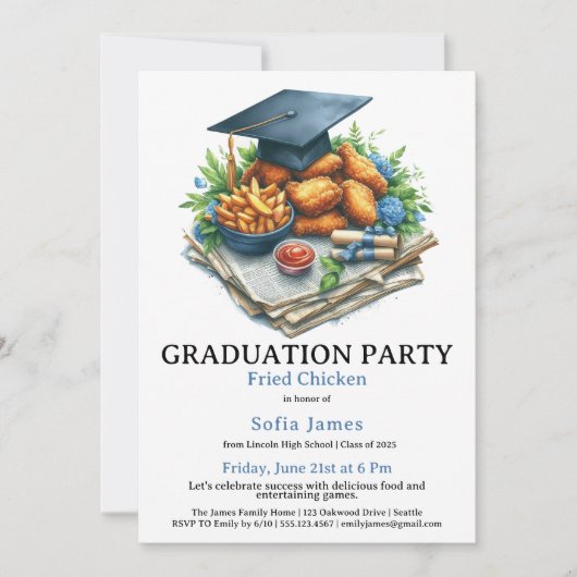 Invitation Fried Chicken Graduation Party Celebration (Devant)