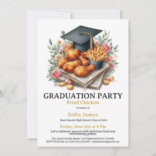 Invitation Fried Chicken Graduation Party Celebration (Devant)