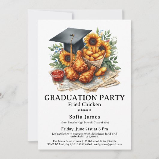 Invitation Fried Chicken Graduation Party Celebration (Devant)