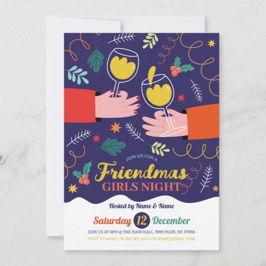 Invitation Friendmas Filles Nuit Boire Amis de Noël (Devant)