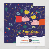 Invitation Friendmas Filles Nuit Boire Amis de Noël (Devant / Derrière)