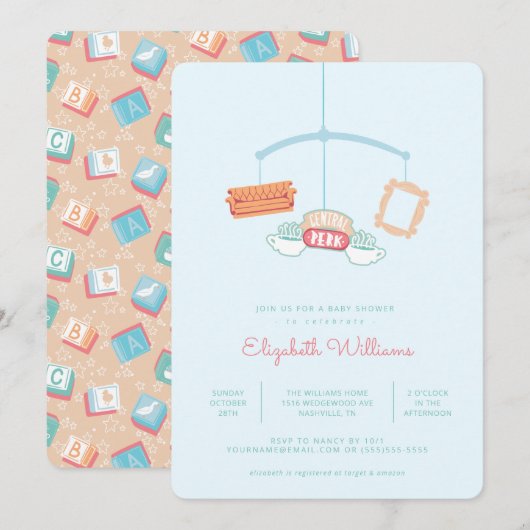 Invitation FRIENDS™ | Baby-Shower Mobile Central Perk (Devant / Derrière)