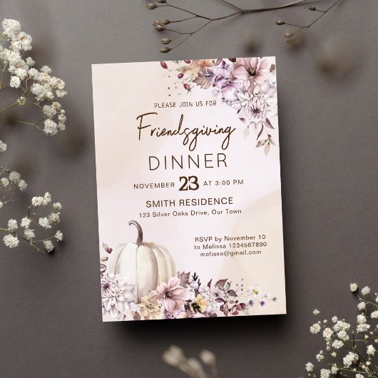 Invitation Friendsgivig Thanksgiving automne feuillage citrou