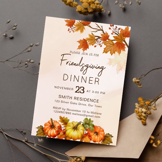 Invitation Friendsgivig Thanksgiving automne feuillage citrou