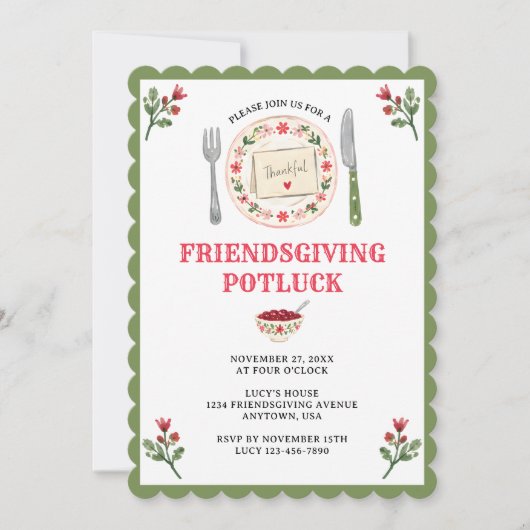 Invitation Friendsgiving Action de grâce Potluck Rassemblemen (Devant)