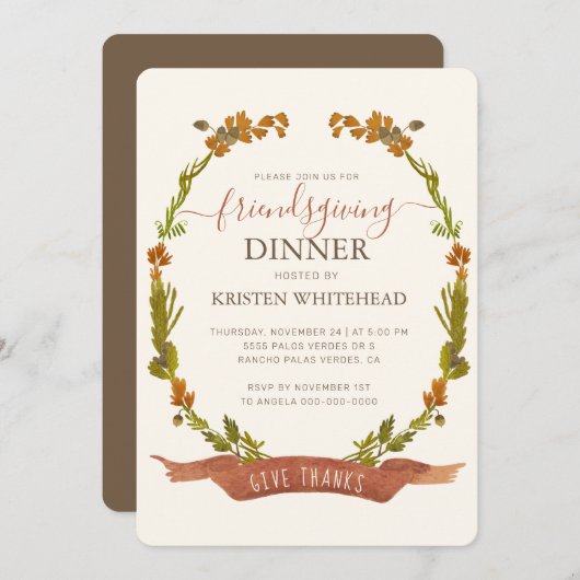 Invitation Friendsgiving Fall Wath Remercier (Devant / Derrière)