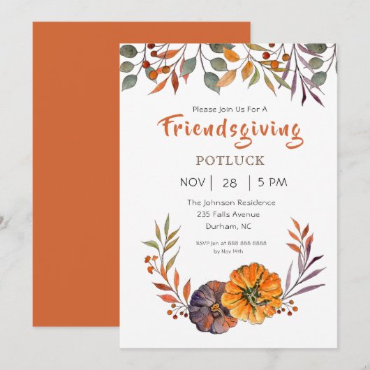 Invitation Friendsgiving feuilles d'automne et cit (Devant / Derrière)