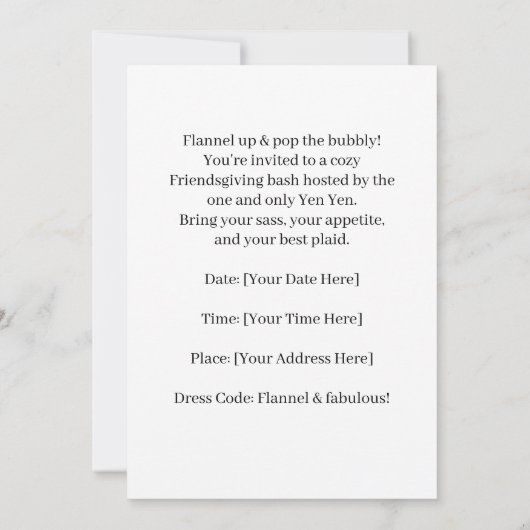Invitation Friendsgiving Flannel up & pop the bubbly! (Dos)