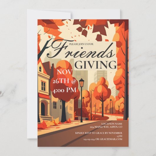 Invitation Friendsgiving Orange d'automne (Devant)