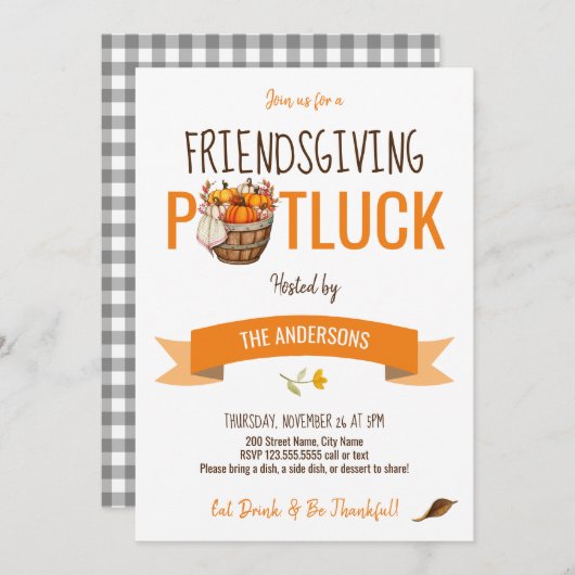 Invitation Friendsgiving Potluck (Devant / Derrière)