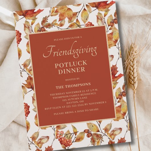 Invitation Friendsgiving Potluck Feuillage d'automne Action d