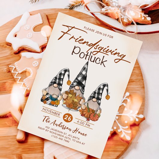 Invitation Friendsgiving Potluck Gnomes Citrouille d'automne