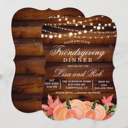 Invitation Friendsgiving Rustique d'Automne Citrou (Devant / Derrière)