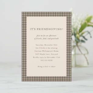 Invitation Friendsgiving Taupe Gingham Dîner Coutume Automne