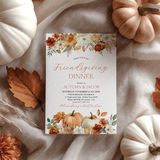 Invitation Friendsgiving Thanksgiving Pumpkin Fall Leaves