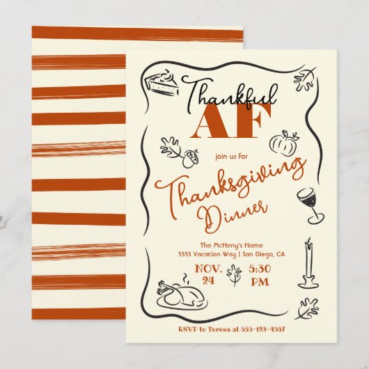 Invitation Friendsgiving Thanksgiving Thanksgiving AF tirée à (Devant / Derrière)