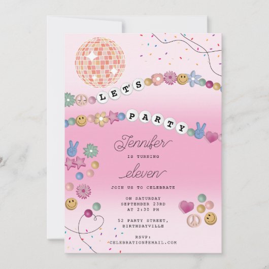 Invitation Friendship Bracelet fille bijoux fête d'anniversai (Devant)