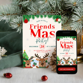 Invitation Friendsmas Christmas Holiday Party Cute Reindeer