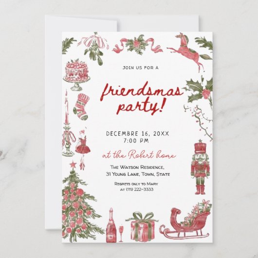 Invitation  Friendsmas Whimsical Doodle Christmas Party (Devant)