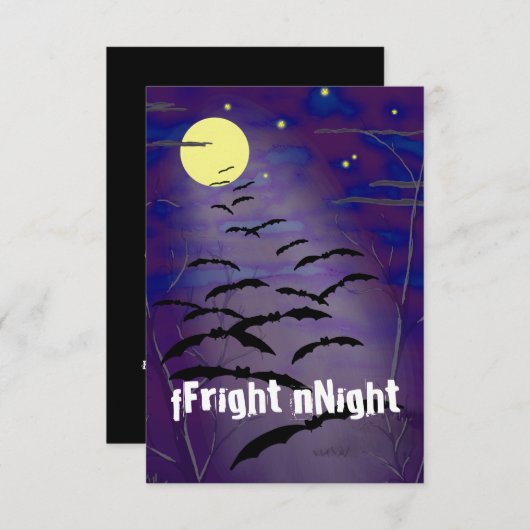 Invitation Fright Night Pleine lune & Bats Halloween Party (Devant / Derrière)