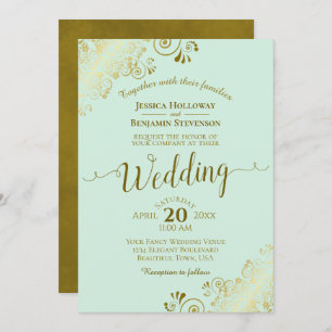 Invitation Frilant Elegant Pale Mint Green & Gold Mariage