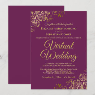 Invitation Frilles d'or sur Magenta Elegant Mariage virtuel