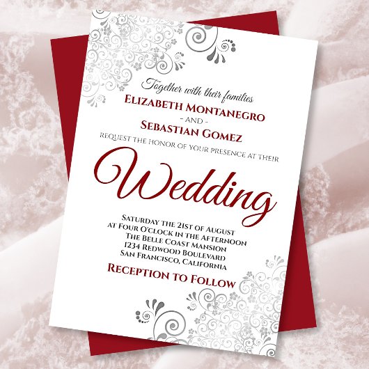 Invitation Frills d'argent rouge et gris sur Mariage blanc