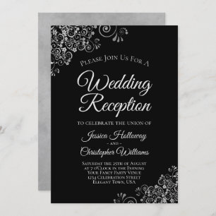 Invitation Frills d'argent sur le noir Elegant Mariage Récept
