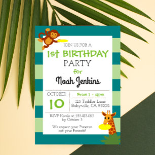 Invitation Frisbee Jungle Anniversaire Fête Turquoise Invitat