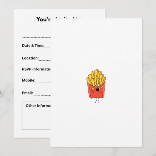 Invitation Frites, chips, thème frites chaudes (Devant / Derrière)