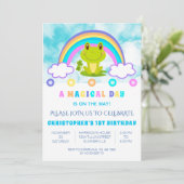 Invitation Frog 1er anniversaire fête Retro Rainbow (Debout devant)