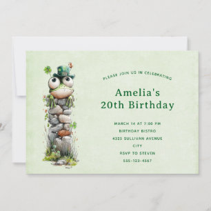 Invitation Frog avec chapeau vert et trèfle Joyeux Anniversai