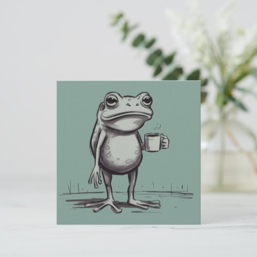 Invitation Frog Drinking Coffee Meme Mystical Toad Frog Lover (Debout devant)