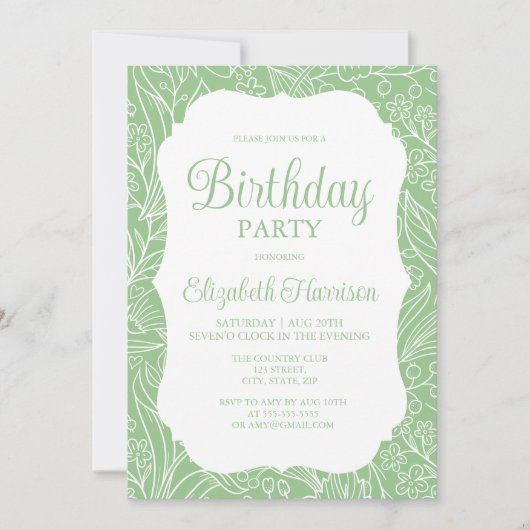 Invitation Frog Green White Flora Femme fête d'anniversaire (Devant)