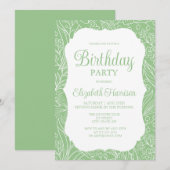 Invitation Frog Green White Flora Femme fête d'anniversaire (Devant / Derrière)